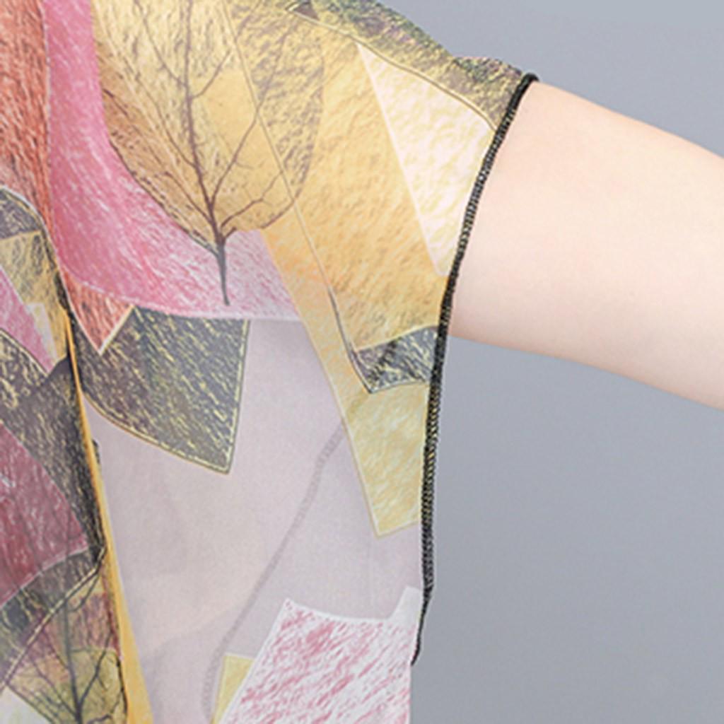 Women's  Printing Chiffon Blouse Summer  Short Sleeve  Shirt