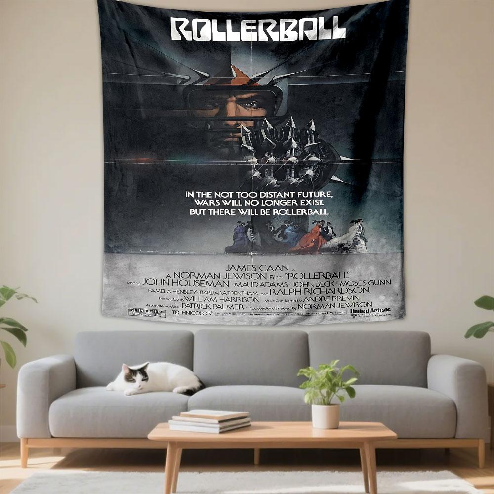 Rollerball Movie Tapestry Wall Hanging, Futuristic Sport Film Art, Retro Sci-Fi Wall Decor for Bedroom Man Cave