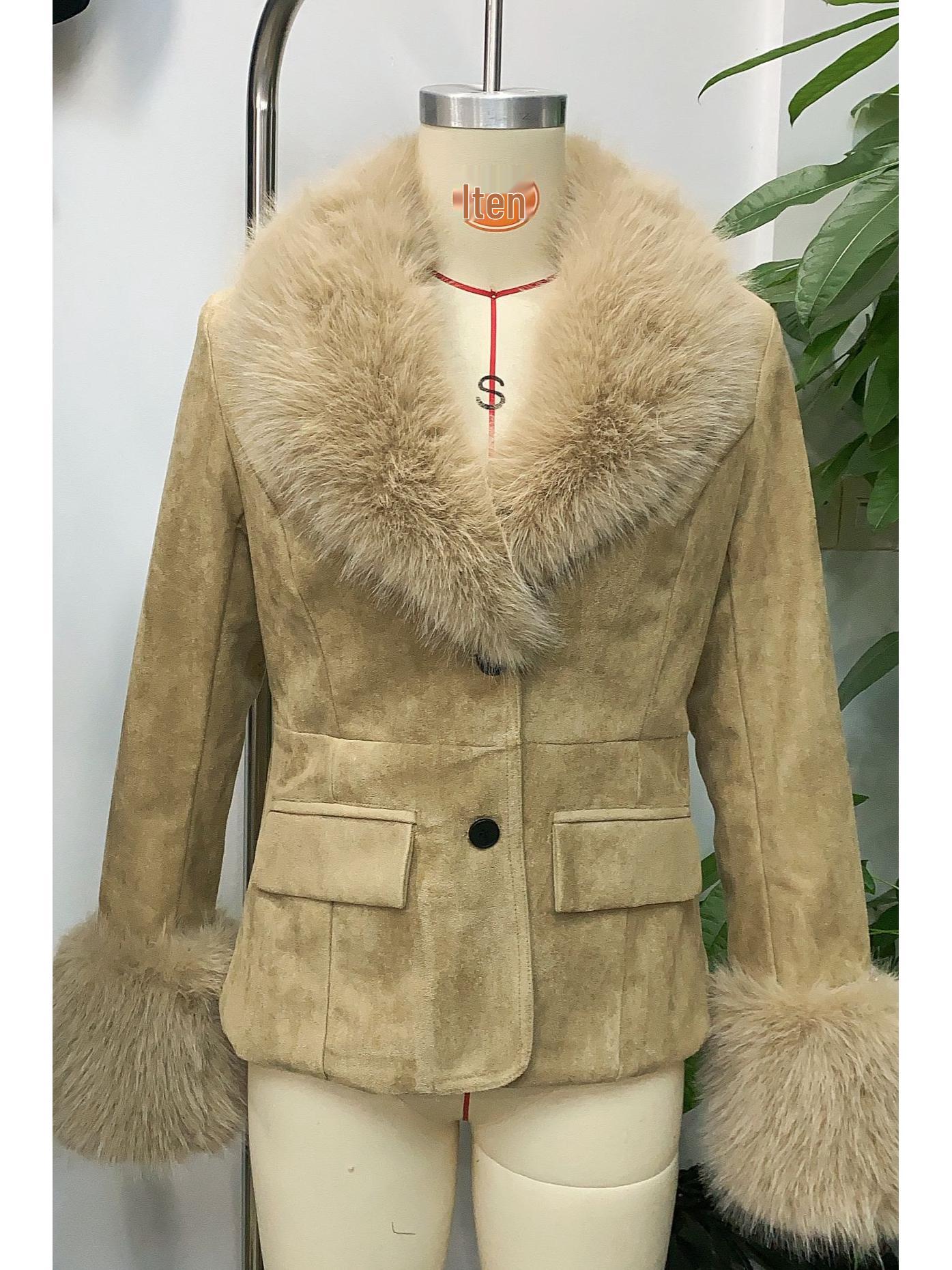 European & American Women s Faux Fur Suede Cardigan Blazer - Autumn/Winter 2025 Collection Extra Small