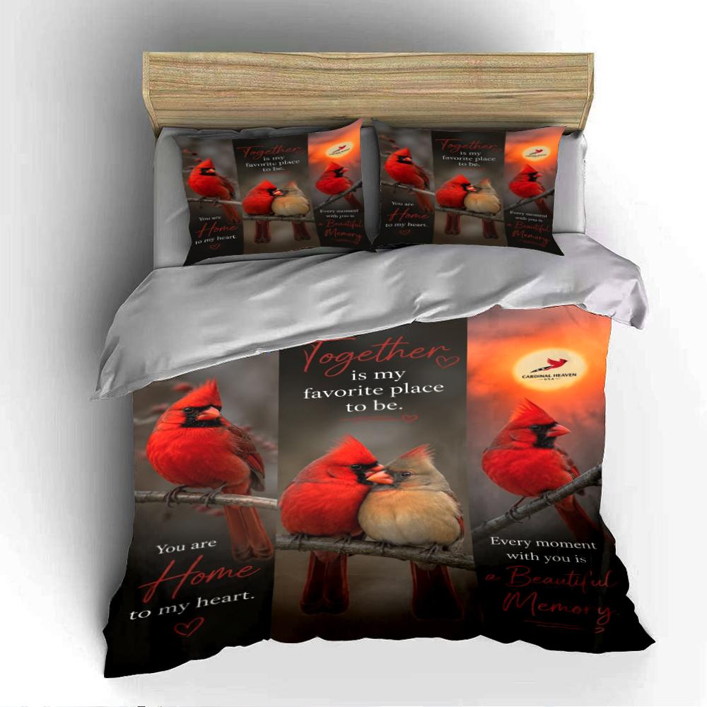 Cardinal Birds with Romantic Text Print Set Bedding Set (1 Duvet Cover, 2 Pillowcases, Duvet Not Included)