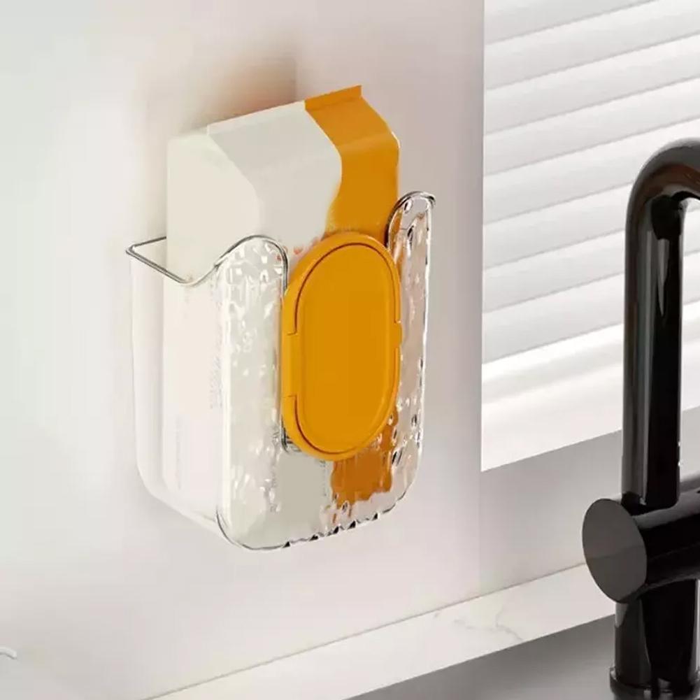 Wall Mounted Tissue Box Kitchen Wipes Storage Box Invisible Sticker Mounting