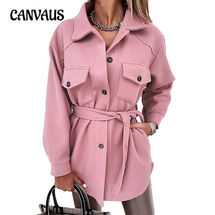 Autumn and Winter Women's Long-sleeved Temperament Solid Colour Lapel Button Tie Tweed Jacket