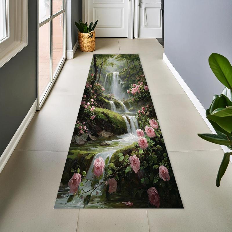 2D Gebirgsbach Teppich Rutschfeste Fußmatte Realistischer Landschaftsteppich Perfekt für Heimdekoration Flur Wohnzimmer Schlafzimmer