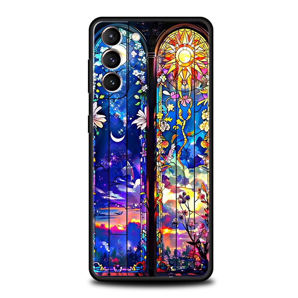 Phone Case Cover for Samsung Galaxy S25 Edge S24 S23 S22 S20 S21 FE Ultra S10 S10E Plus 5G Soft TPU Beautiful Sun Moon Glass Bag