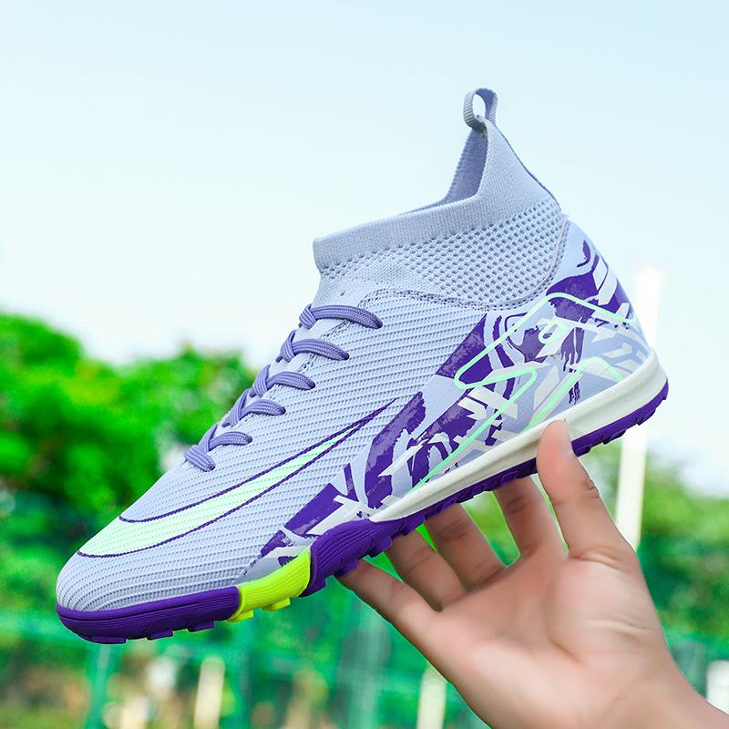 

Футбольные бутсы с высоким верхом, бесшовные из летучего трикотажа, шипы AG, искусственная трава, для мальчиков и девочек, подростков, тренировочная обувь 45