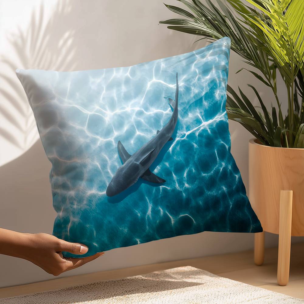 Blue Ocean Eagles Shark Angle Pillow Case Sofa Decorative Home Double-sided Printing Short Plush Cushion Pillow Cover Gift
