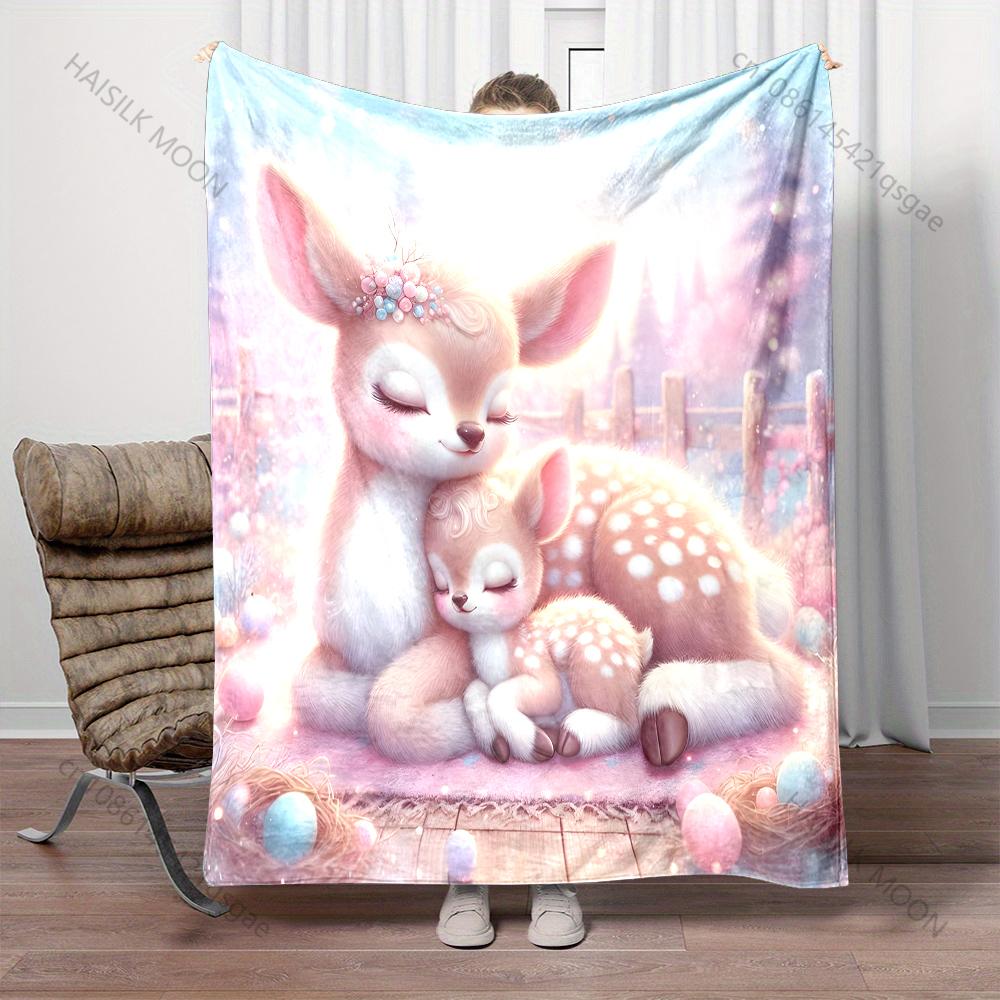 Pink Dreamy Fawn Motherly Love Blanket Warm Soft Fluffy Kids Adult Luxury Gifts for Sofa Bed Home Outdoor Travel Camping Blanket
