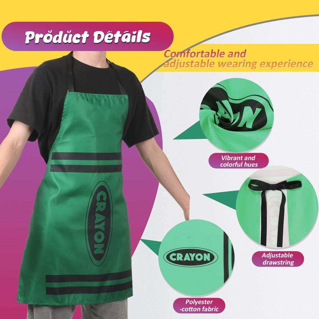 7Pcs Crayon Apron Costume Set 7 Color Polyester Halloween Crayon Costume with Cone Hat Adjustable Cooking Apron Unisex for Party