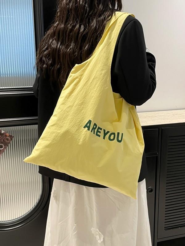 Urban Casual Nylon Letter Design Tote Bag Spacious For Work And Casual Outings
