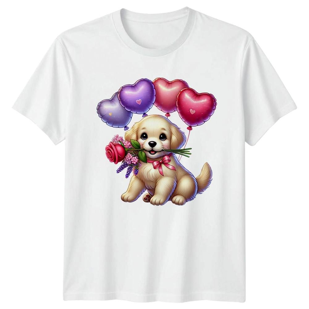 Puppy With Flowers Hearts Valentines Day Unisexs TShirt Unisexs Tee Graphic Top S
