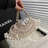 Retro Perlenhandtasche, muschelförmige Damen-Dinner-Tasche, Retro-Umhängetasche, hohle Fächertasche, Abendtasche.