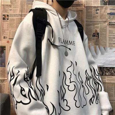 Moderná móda Kreatívny graffiti sveter s plameňom Harajuku nadrozmerná voľná mikina s kapucňou mikina s kapucňou College All-match teplá mikina s kapucňou