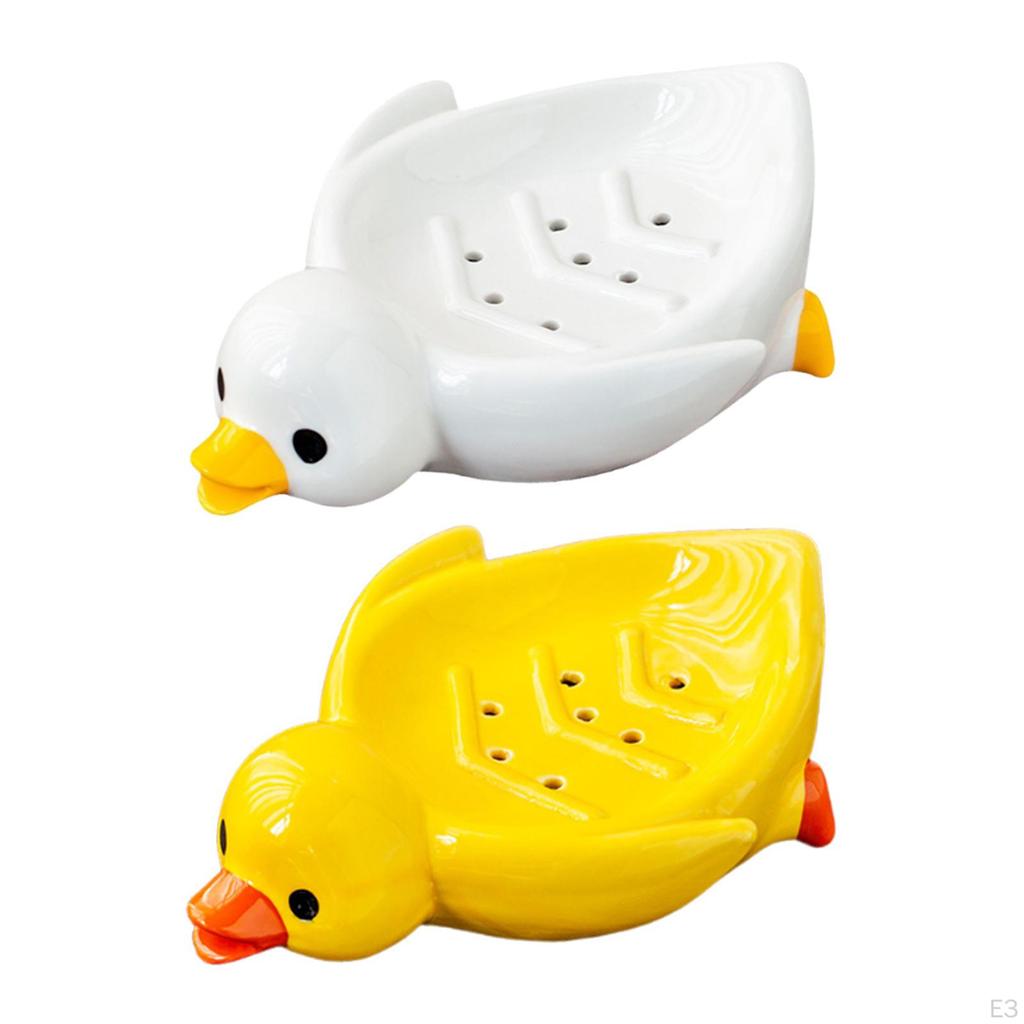 Duck Soap Dish Ceramic, Easy Cleaning, Cute Self Draining Tray for Washroom Bar Countertop