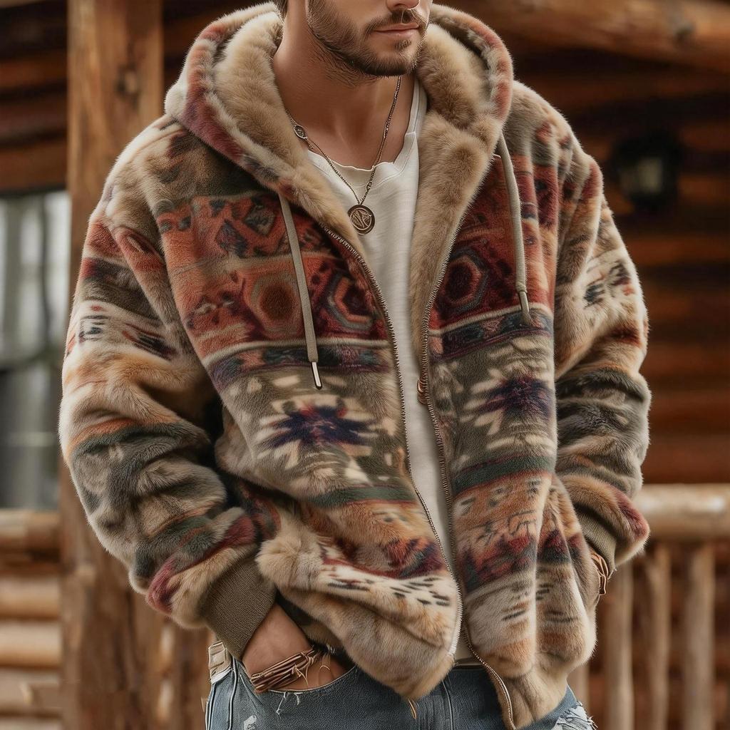 Men's 3D Print Flannel Hooded Zipper Cardigan: Winter Warm Fashion Sweatshirt