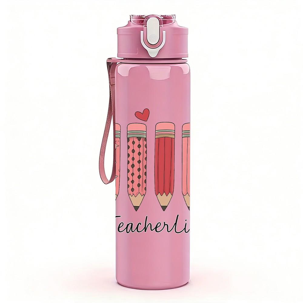 1PC Color Pencil Art Pattern Print 750ml Color Plastic Sports Water Bottle Leakproof Flip Straw Lid Suitable for Sports Office Home Use