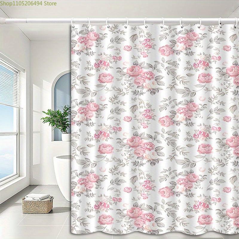 1pc with hook, beautiful and simple floral pattern printed shower curtain, high-end and elegant, machine-washable, suitable fo