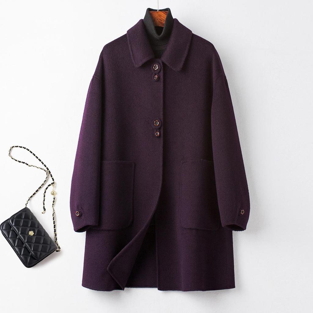 Plus Size Mid-Length Double-Sided Cashmere Coat for Middle-Aged & Elderly Women