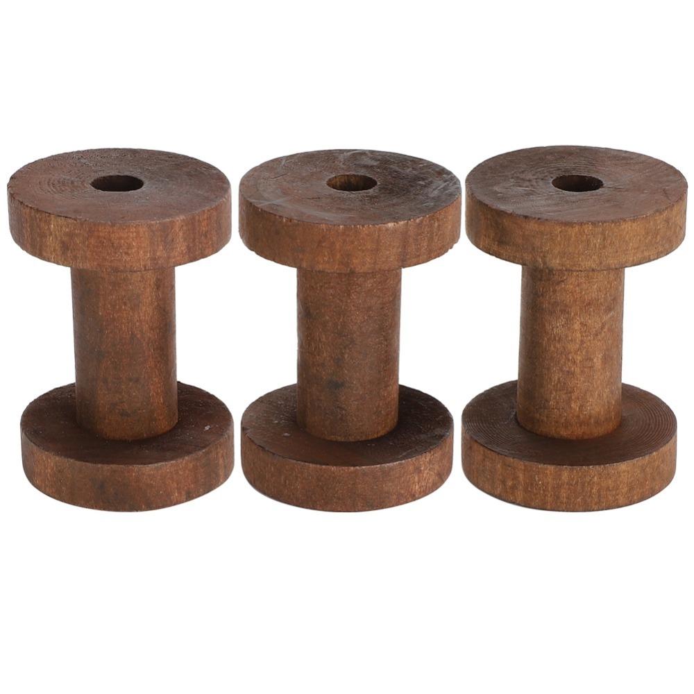 

3pcs Thread Organiser Dark Brown Wooden Spools Wood Natural Wooden Bobbins Handmade Smooth Rotatable Thread Spools Crafts DIY