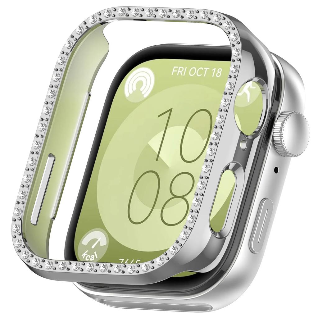 Bling PC Case For Huawei Watch Fit 3 Double Row Diamond Crystal PC Protective Cover Watch Strap Protector Band