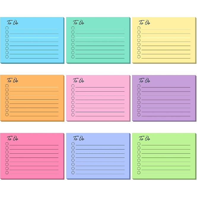 Pajean 9 Pcs/450 Sheet to Do List Sticky Note 3x4 Inch Self Stick Pads with Line Colored Planner Sticky Note Adhesive Memo for Office, Meeting,