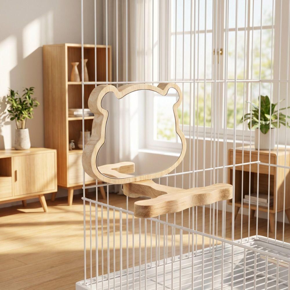 Acrylic Mirror Wood Bird Training Stand Birds Grinding Perch Holder  Foraging Activity