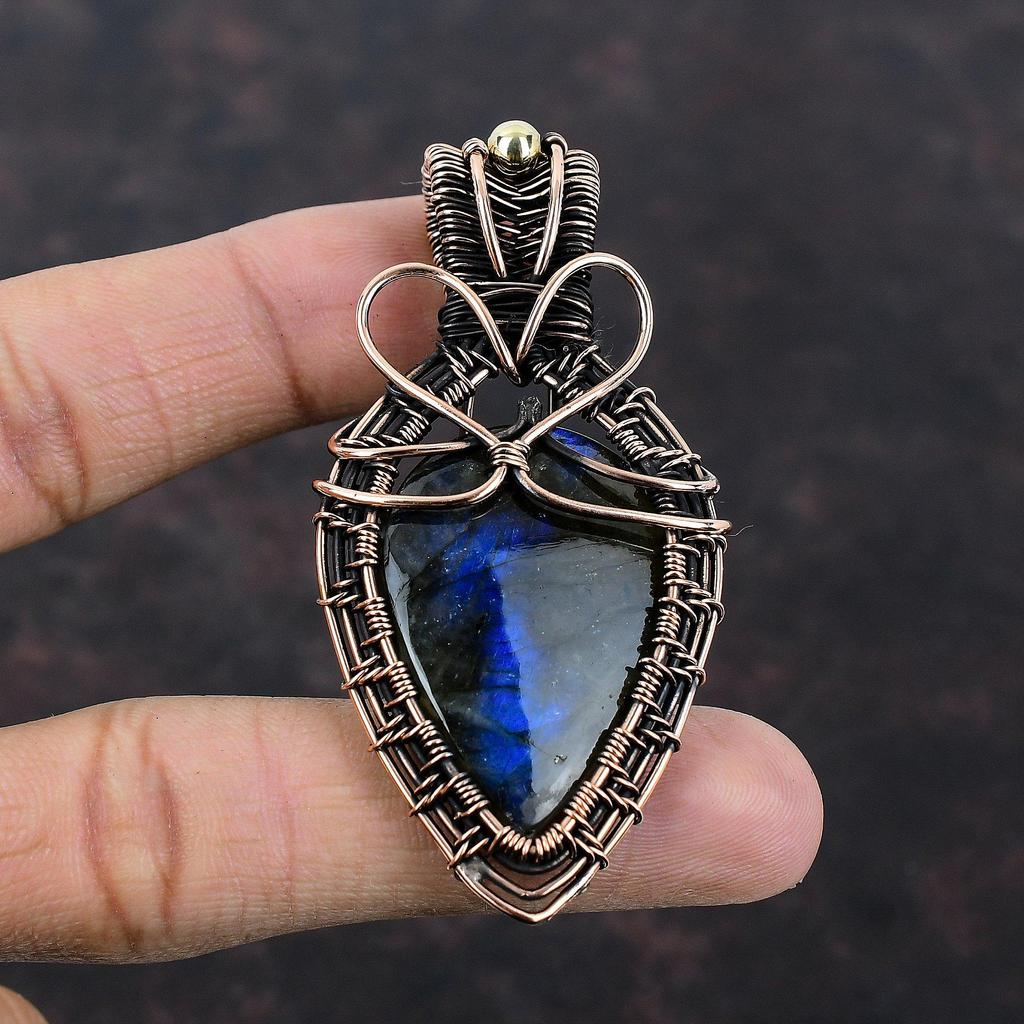 Labradorite Pendant Copper Wire Wrapped Pendant Handmade Pendant Gemstone Pendant Labradorite Jewelry Gift For Mother Antique Copper Jewelry