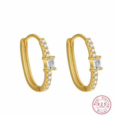 Women's 925 Sterling Silver U-Shaped Earrings with Inlaid Zircon Korean Minimalist Light Luxury 18K Gold Plated Fashion Jewelry