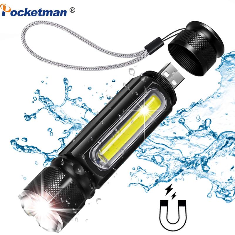 Buy 35000LM T6 LED Flashlight COB Light Zoomable Work Light USB