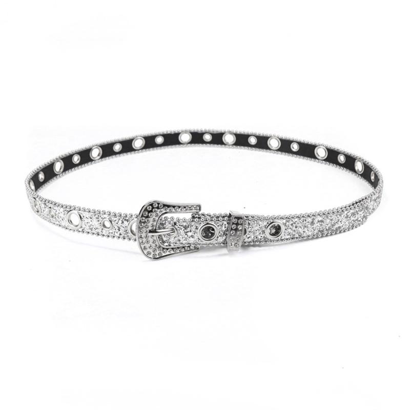 Teens Full Sequins Belt for Jeans Adjustable Pin Buckle Waist Belt Rhinestone Buckle Wide Waist Belt Ladies Skirt Belt