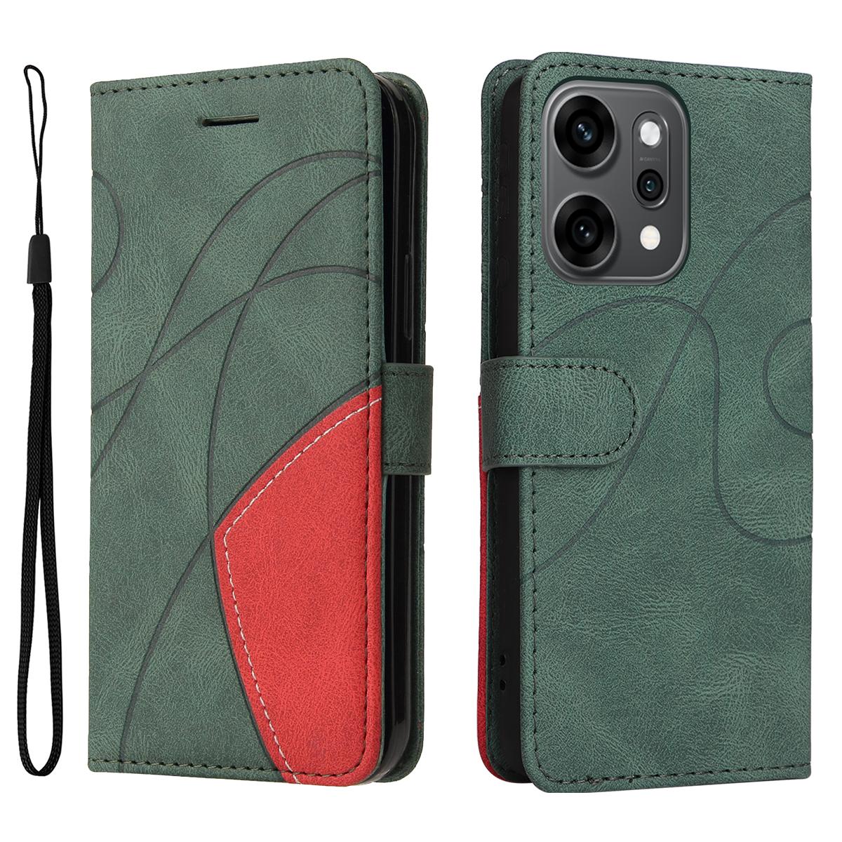 

For Oppo Reno14 Pro 5G (China)/Oppo Reno14 Pro 5G (Global) Leather Phone Case Stand Wallet with Bi-colour Splicing Design Green
