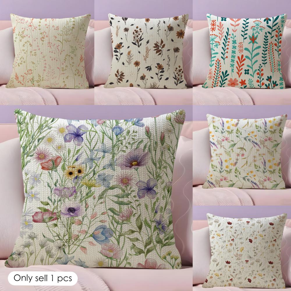 Boho Wildflowers Pattern Cushion Cover Natural Linen Pillow Cover DoubleSided Print Cushion Cover for Sofa Home Decor