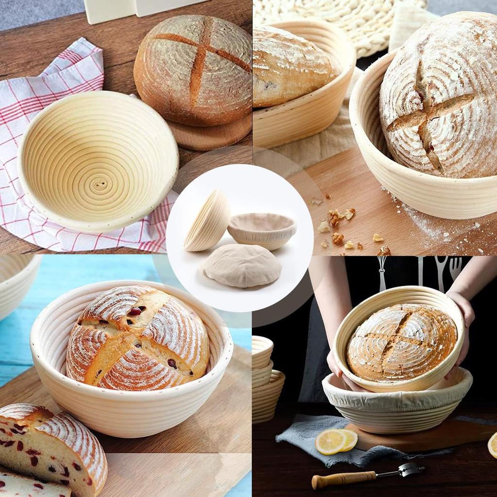 Round Rattan Fermentation Basket, Fabric and Natural Rattan, Bread Basket, Unlined, Washable, Baking Tools, Cookware, Kitchen Utensils, 20*8cm