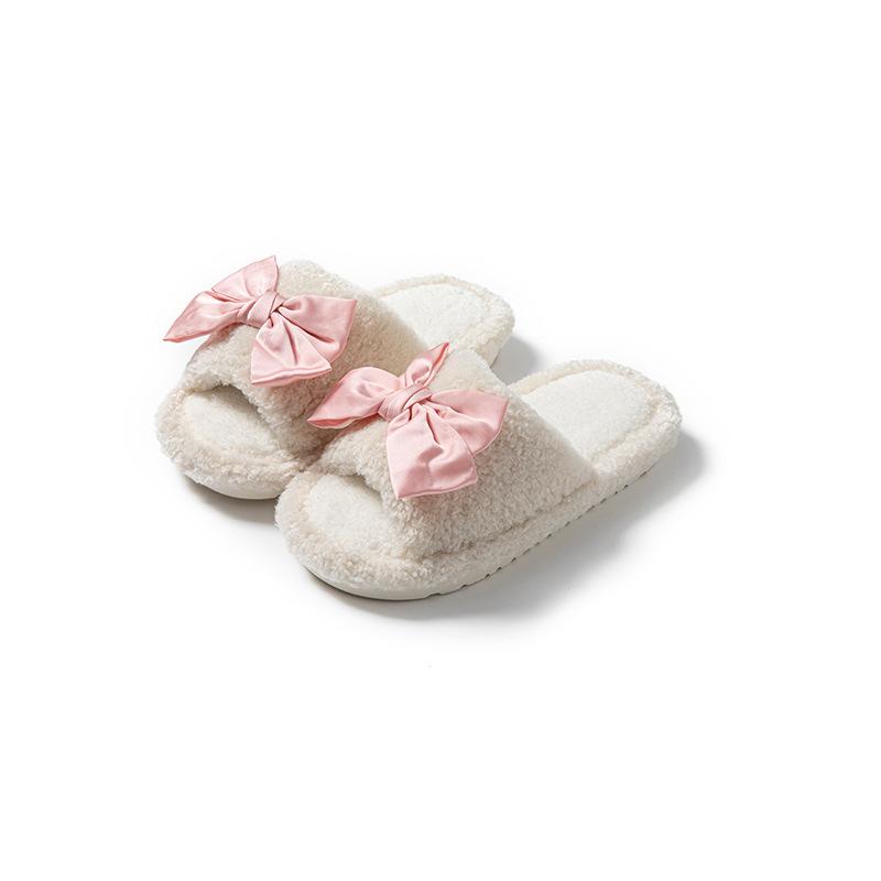 Jedwabna kokarda otwarte bawełniane kapcie ins puszyste kapcie mniej urocze pluszowe kapcie