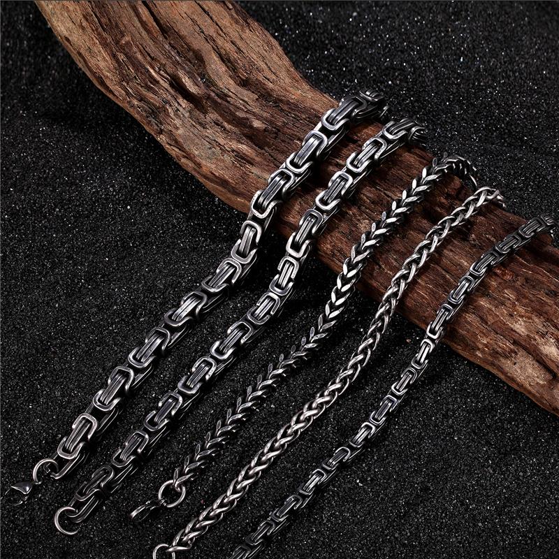 Mens vintage 5-10mm Stainless Steel Byzantine Curb Cuban Link Chain Bracelets for Men Unisex HIp-HOP Wrist Jewelry Gifts