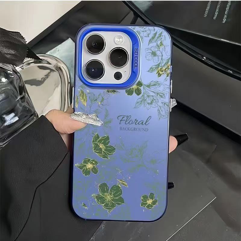 Romantic Floral Pattern Phone Case For iPhone 17 16 15 14 Plus 11 12 13 Pro Max X XR XS Max 17 Air Electroplat Hard Back Cover