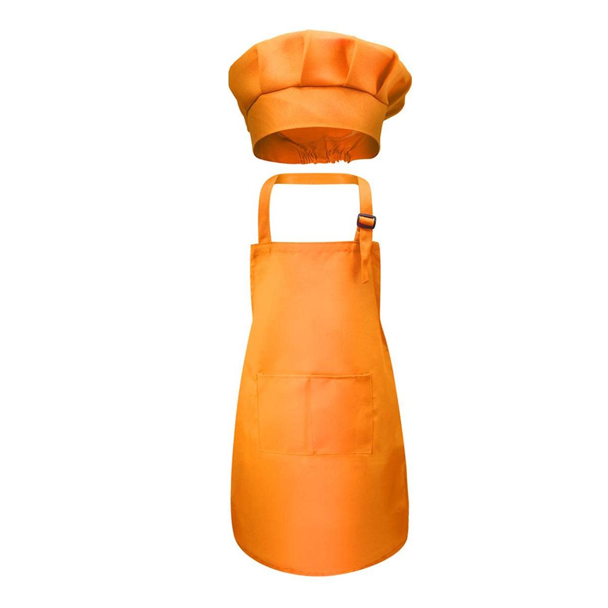 

Children Chef Apron Front Pocket Bib Boys Girls Apron Kitchen Craft Kids Apron Painting Cooking Baby Pinafore+Hat Sets L помаранчевий