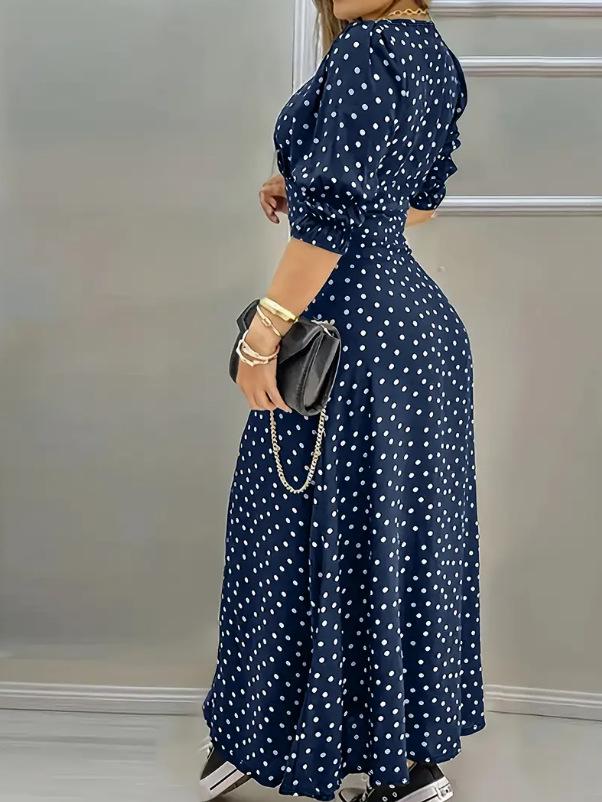 Women's European & American Backless Long Sleeve Polka Dot Mermaid Dress