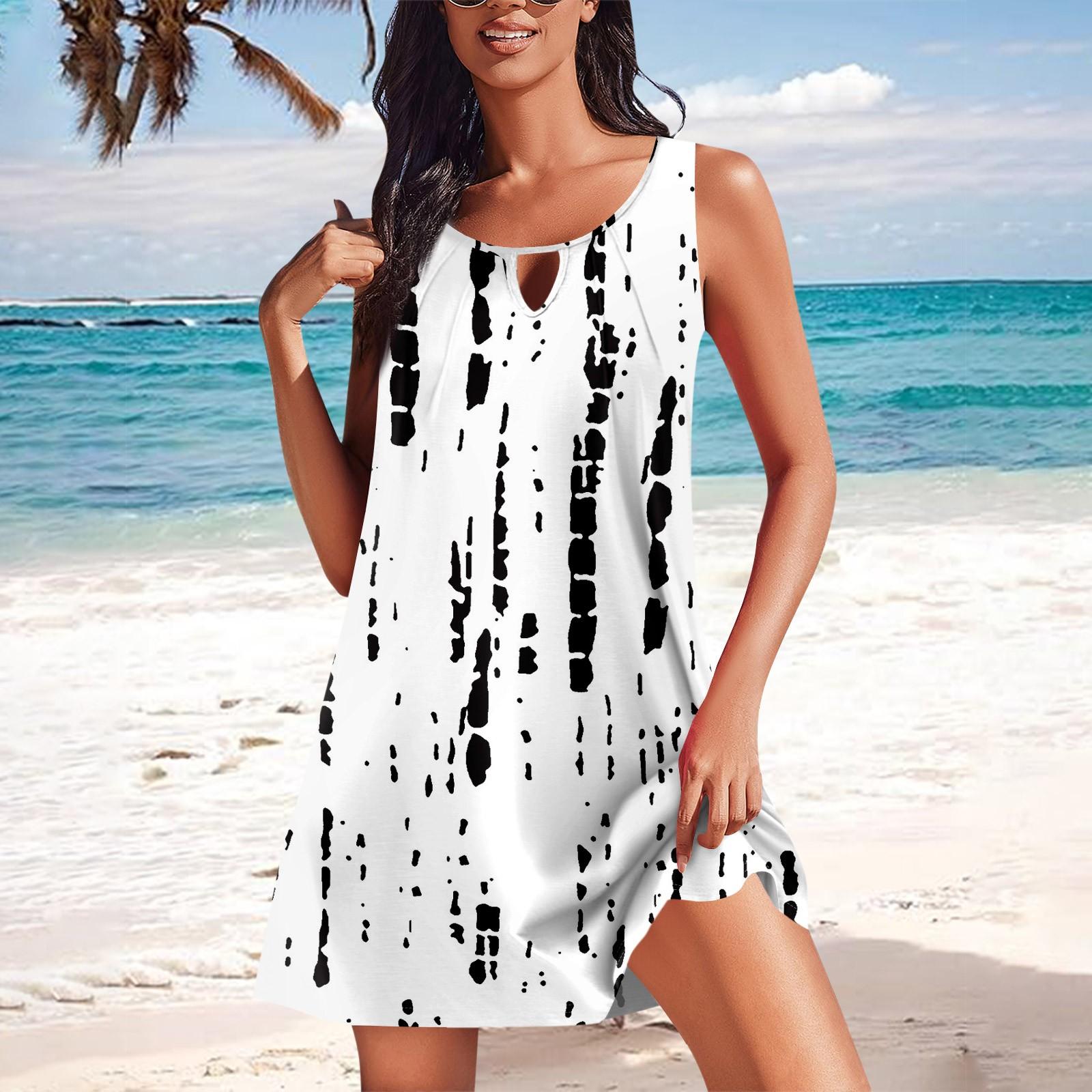 

Женские летние платья, свободные сарафаны без рукавов с U-образным вырезом и карманами XL белый