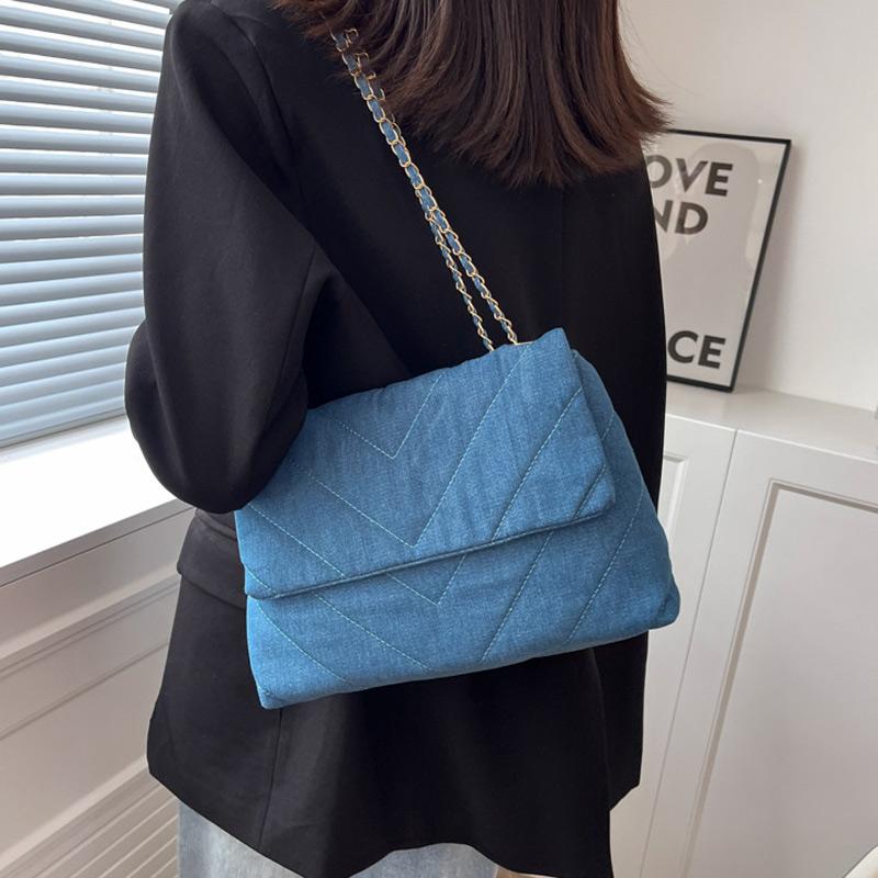 Casual Solid Canvas Damen Schultertasche Mode Kette Umhängetaschen Hohe Kapazität Lady Handtaschen