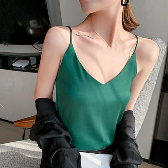 Women's V-Neck Mulberry Silk Camisole - Satin Inner/Outer Wear, Plus Size, Summer Top