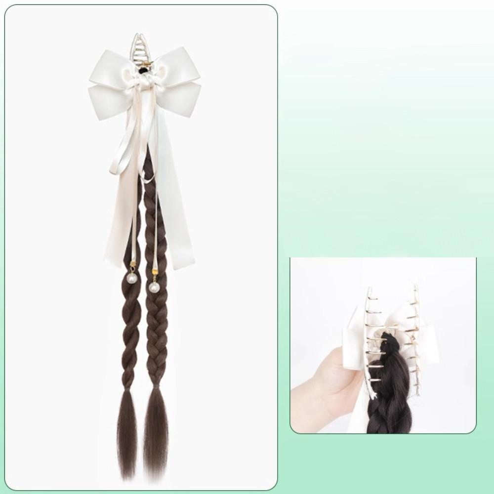 Female Synthetic Wig Lace Flower Bow Tie Tassel Grabbed Clip Wig Natural Fake Twist Ponytail Creative Gentle Versatile Hairstyle