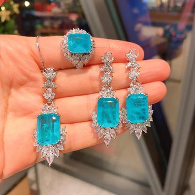 Jewelry Simulation Paraiba Ring Necklace Stud Earrings Set Creative Full Diamond Luxury Set Main 12 * 16