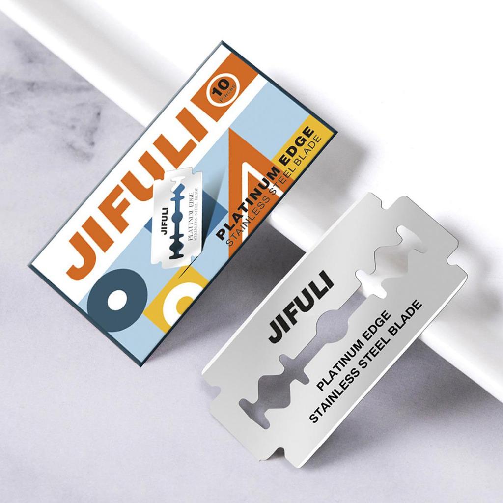JIFULI Vintage Double Edge Stainless Steel Razor Blades, 50-Piece Manual Shaving Pack