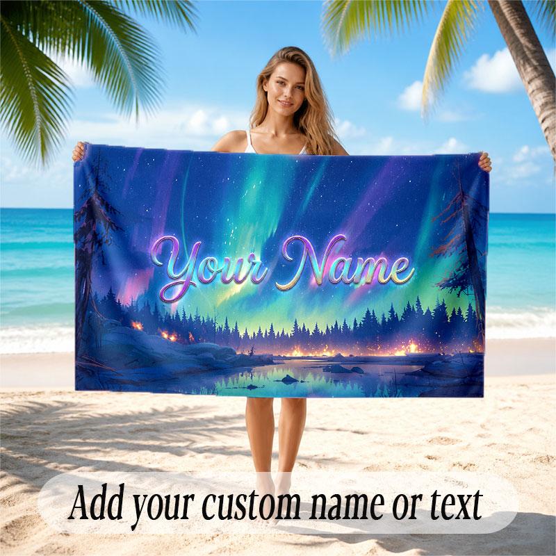 Decorative Artwork Theme Soft Beach Towel Personalized Custom Name Text Towel Portable for Beach Pool Travel