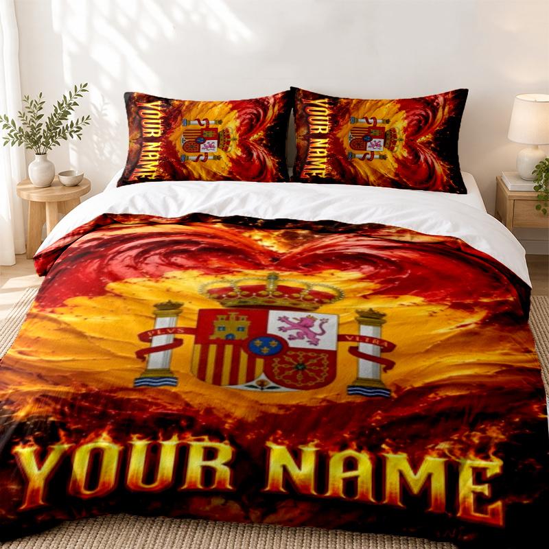 Spain Custom Name 3pc set Perfect for bedroom use Comfortable bedding set includes a duvet cover and two pillowcases Ideal birthday or Christ