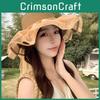 Straw Sun Hat With Wide Brim And Pearl Bow For Summer Beach Vacation