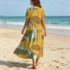Women Casual Loose Bohemian Floral Dress Short Sleeve Long Maxi Summer Beach Swing Dress