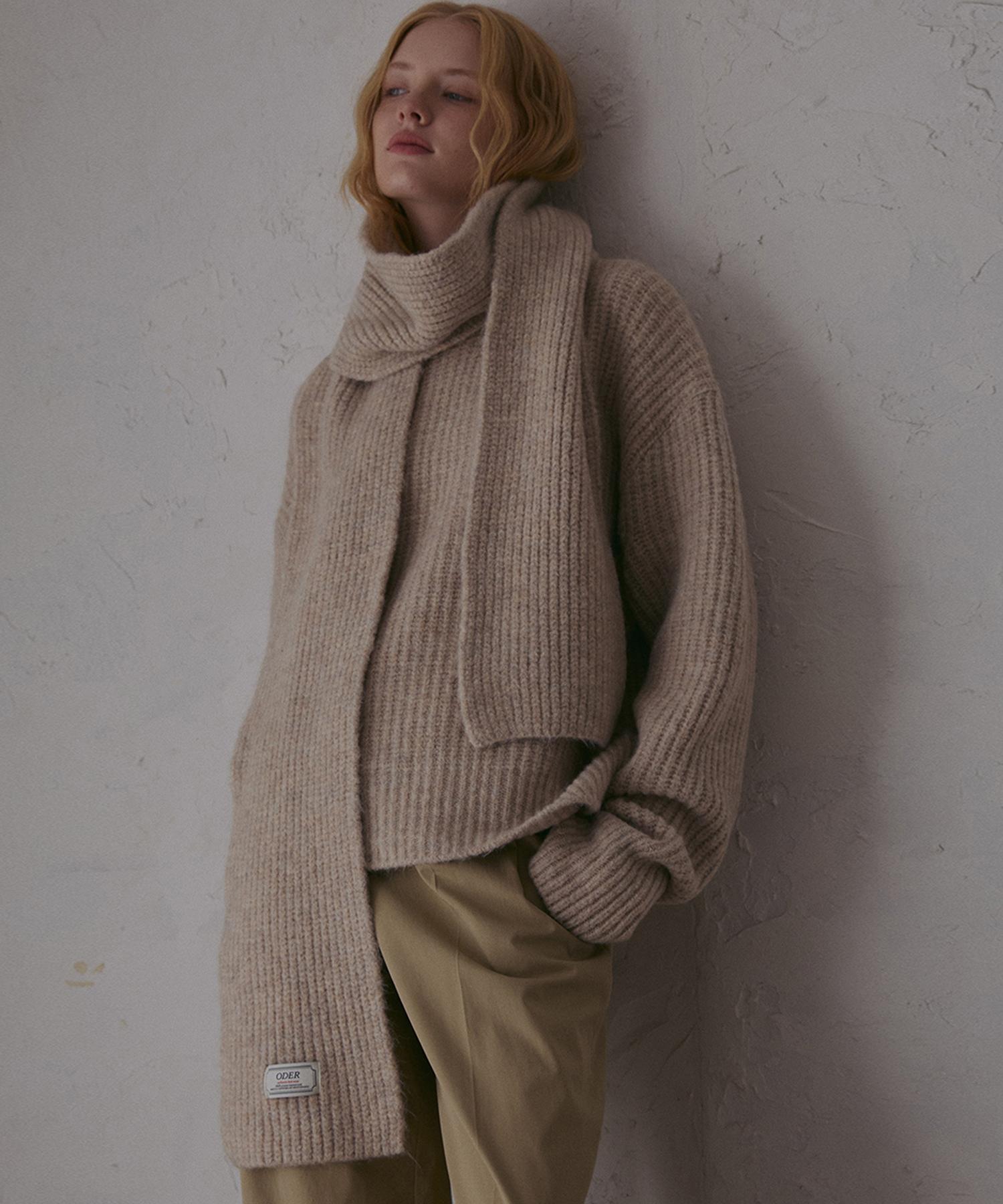Odier Muffler Set Warmer Mohair Pullover - Beige Beige/One