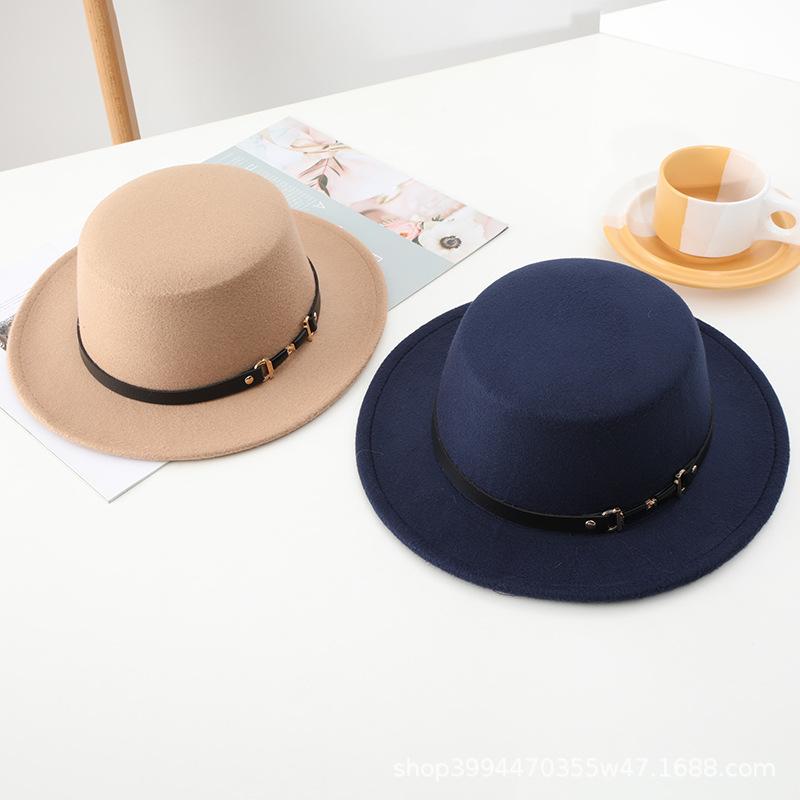 Autumn and Winter New Retro British Style Flat Top Hat Couple Men and Women Gentleman Hat Stage Performance Small Brim Fashion Hat