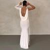 Women Elegant Robes Solid Color Party Club Sexy Backless Slip Draped Gown Maxi Dress